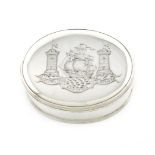 A George III Irish provincial silver Freedom box, unmarked circa 1771, oval form, the pull-off cover
