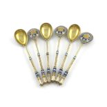 A set of six late-19th century Russian silver-gilt and enamel teaspoons, Moscow 1886, assay master