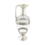 A Victorian silver-mounted claret jug, by the Barnards, London 1874, ovoid form, etched
