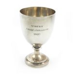 A George III silver goblet, by William Frisbee, London 1807, plain urn form, inscribed 'WOBURN SHEEP