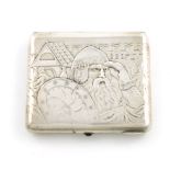 A Russian silver cigarette case, Moscow 1927-1958, rectangular form, the front embossed with a