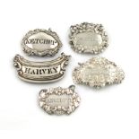 A small collection of five early 19th century silver sauce labels, various dates and makers,