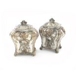 A pair of George III old Sheffield plated tea caddies, by Henry Tudor and Co., circa 1765, bombé