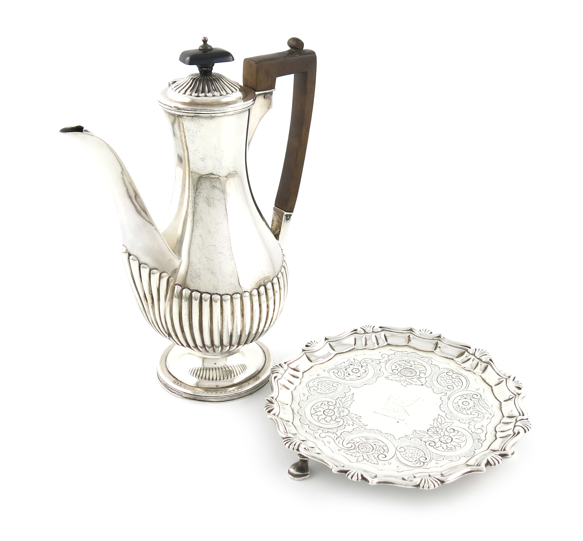 A Victorian silver coffee pot, by Gibson and Langman, London 1898, baluster form, part-fluted