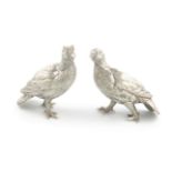 A pair of modern cast silver ptarmigan, by C.F. Hancock and Co, London 2000, modelled in standing