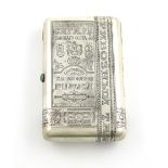 A Russian silver cigar case, Moscow 1908-1926, rectangular form, engraved with a standing