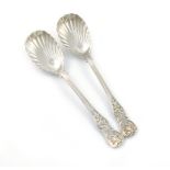 A pair of William IV silver Princess No.2 pattern fruit serving spoons, by Mary Chawner, London