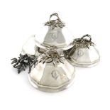 A set of four Victorian silver vegetable dish covers, by John Samuel Hunt, London 1855, domed