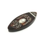 λA George III silver mounted tortoiseshell toothpick box, unmarked circa 1780, oval navette form,