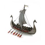 A 20th century Scandinavian silver and amber Viking longboat, maker's mark SP. possibly for the