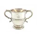 A George I silver two-handled cup, by Phillip Rollos II, London 1722, circular form, central girdle,