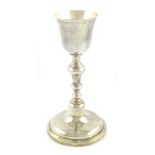 A 19th century South American silver chalice, unmarked, tapering circular bowl, knopped baluster