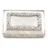 A Victorian presentation silver erotic snuff box, by Francis Clarke, Birmingham 1845, rectangular