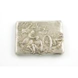 A Russian silver cigarette case, Kiev 1908-1926, rectangular form, embossed with a scene of a