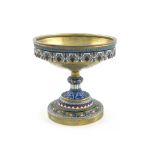 A late-19th century Russian silver-gilt and enamel tazza, by Ivan Saltykov, Moscow circa 1890, assay