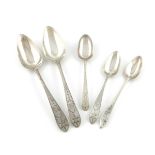 A small collection of five George III Irish silver spoons, comprising: a provincial dessert spoon,