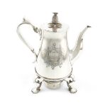 λA William IV silver coffee pot on stand, by The Barnards, London 1833, tapering circular form,