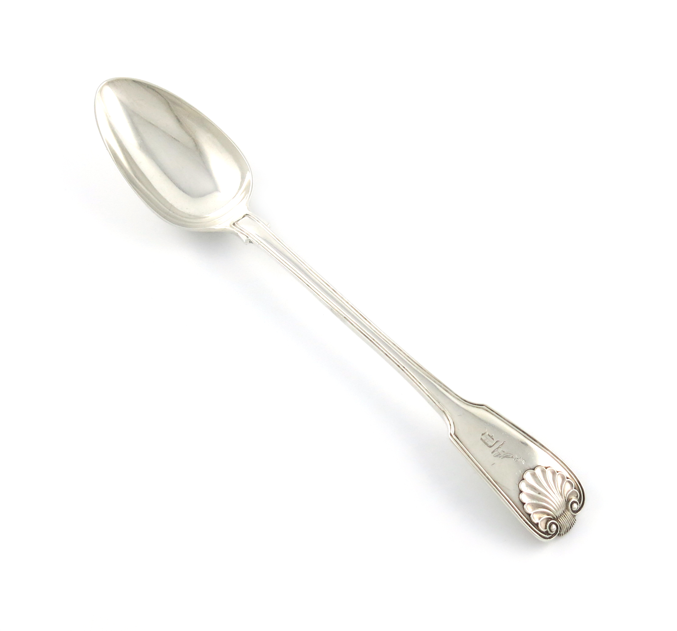 An early-Victorian silver Fiddle, Thread and Shell pattern basting spoon, by Mary Chawner, London