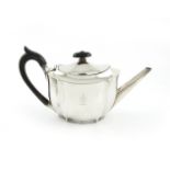 A George III silver tea pot, by Robert Sharp, London 1800, shaped oval form, scroll handle, oval