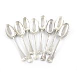 A collection of eight George I/II silver Hanoverian pattern tablespoons, various dates and makers,