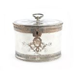 A George III old Sheffield plated tea caddy, unmarked, circa 1775, oval form, fluted and engraved