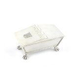 A George III silver double snuff box / inkstand, by John Edington, London 1802, sarcophagus form,