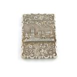 A Victorian silver 'castle-top' card case, Osborne House, by F. Marston, Birmingham 1850,