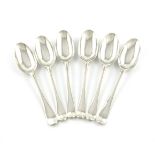 A set of six George I silver Hanoverian pattern dessert spoons, maker's mark only four times for