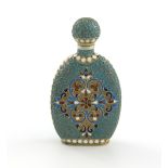 A late 19th century Russian silver-gilt and enamel scent bottle, maker's mark worn, Moscow circa