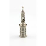A continental silver tower, possibly a sewing or writing etui, unmarked, possibly German and 18th