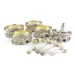 An early-Victorian silver mustard pot and four salt cellars, by William Bateman & Daniel Ball,