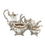 λA four-piece William IV silver tea and coffee set, by The Barnards, London 1832, lobed baluster