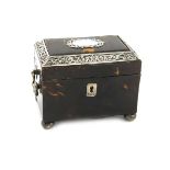 λA late-Victorian silver-mounted tortoiseshell tea caddy, by Saunders and Shepherd, Chester 1895,