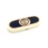 λA George III gold and enamel mounted ivory toothpick box, unmarked, circa 1802, rounded rectangular