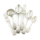 An Edwardian silver part-canteen of Fiddle, Thread and Shell pattern flatware, by Jackson and