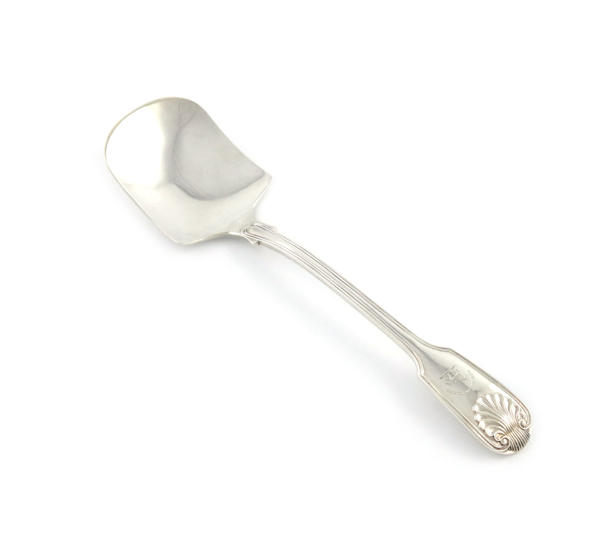 A Victorian silver Fiddle, Thread and Shell pattern ice cream spade, by George Adams, London 1850,