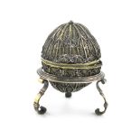 A late 17th / early 18th century silver-gilt filigree bezoar stone holder and stand, unmarked,