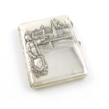 A Russian silver cigarette case, Moscow 1908-1926, rectangular form, the front embossed with a