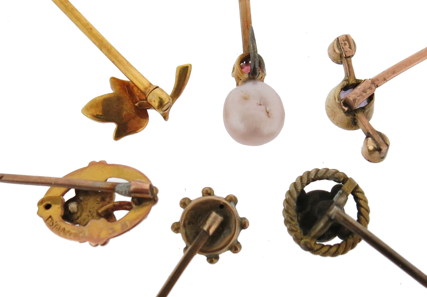 A collection of thirty two stickpins, and a rose quartz egg pendant - Image 6 of 8