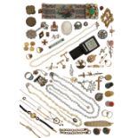 A large quantity of jewellery, including a collection of six gold and cultured pearl-set stick pins,