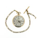 A 9ct gold open-faced pocket watch by Longines, the signed dial with Arabic numerals and