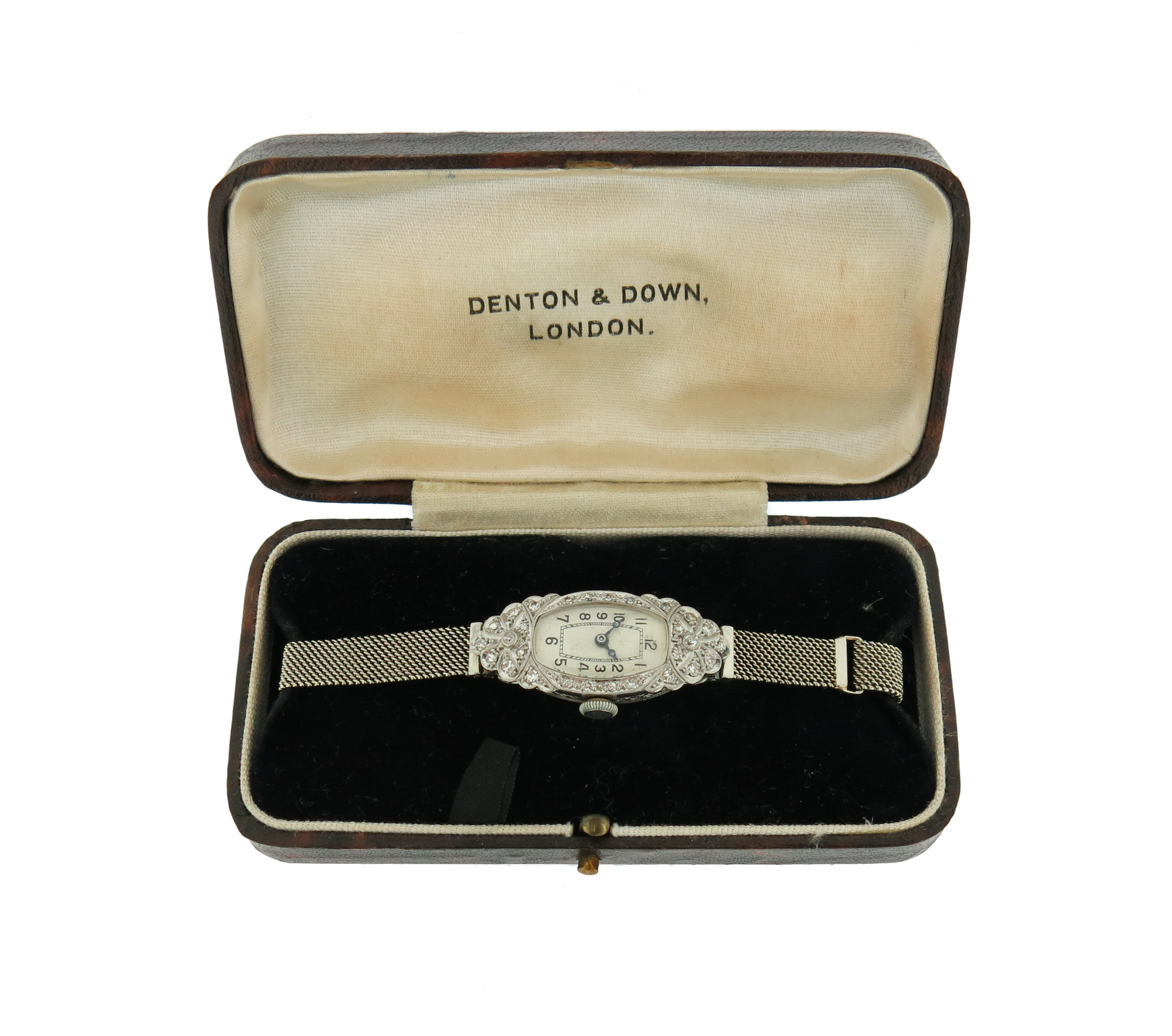 A lady's diamond-set Art Deco wristwatch, the plain white dial with Roman numerals with diamond- - Image 6 of 6