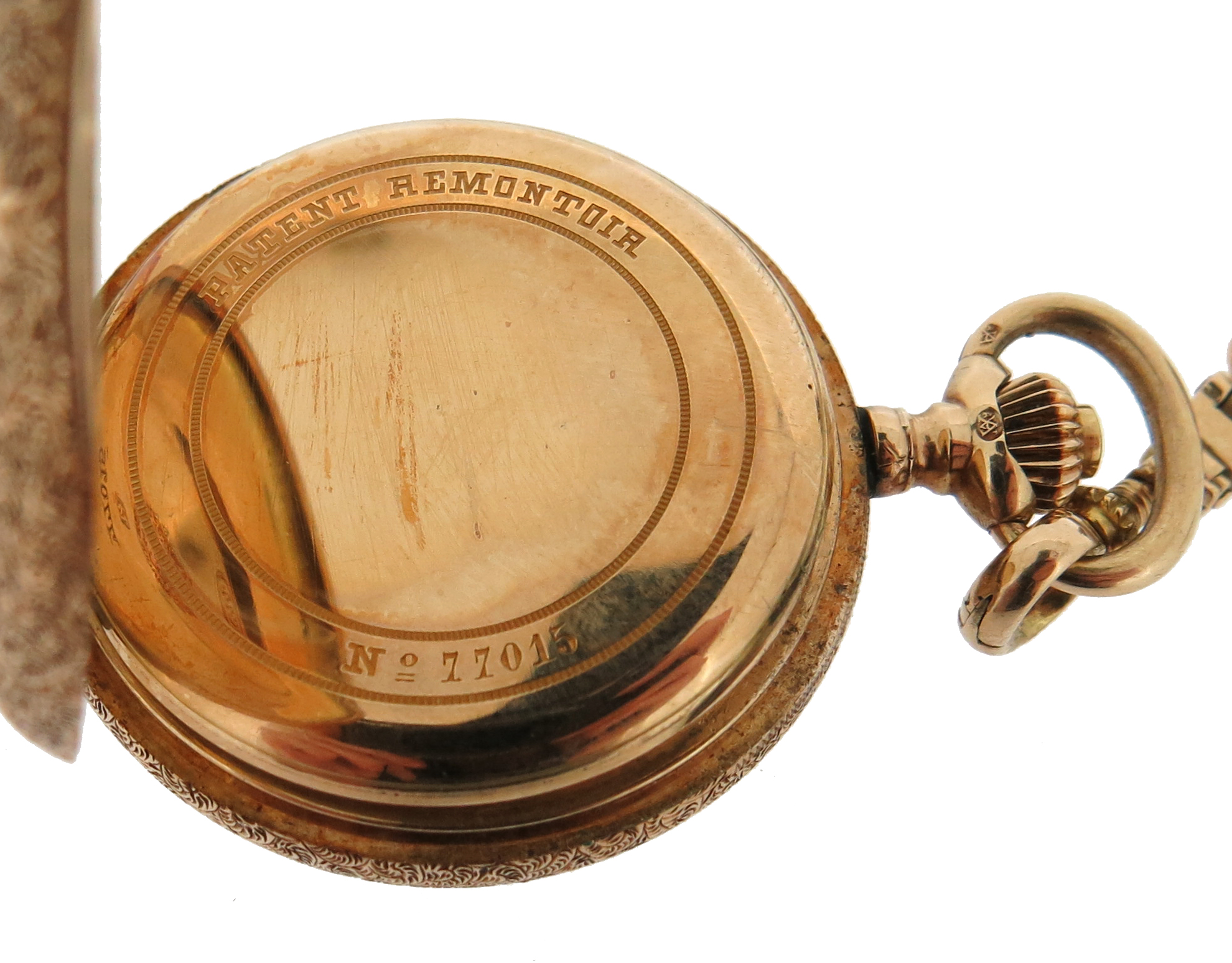 An early 20th century moss agate and gold fob watch, on platinum watch chain, with a lady's gold fob - Image 9 of 20