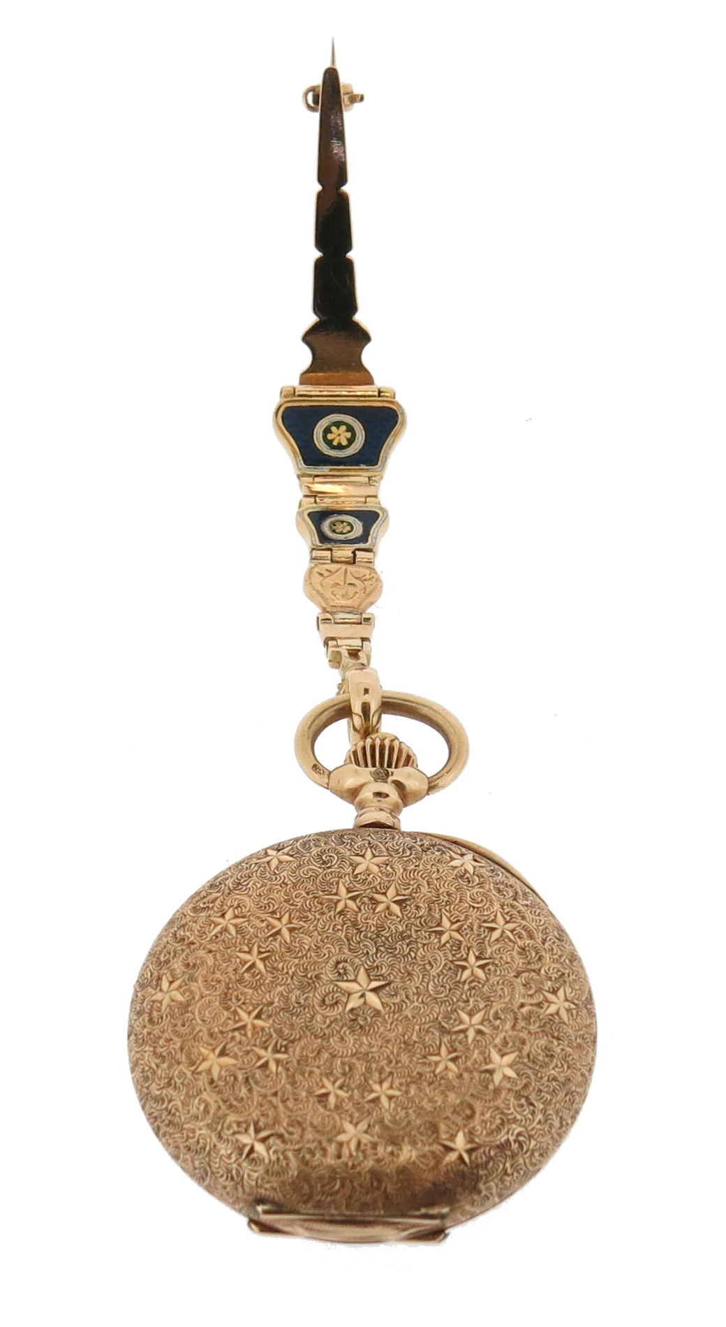 An early 20th century moss agate and gold fob watch, on platinum watch chain, with a lady's gold fob - Image 4 of 20