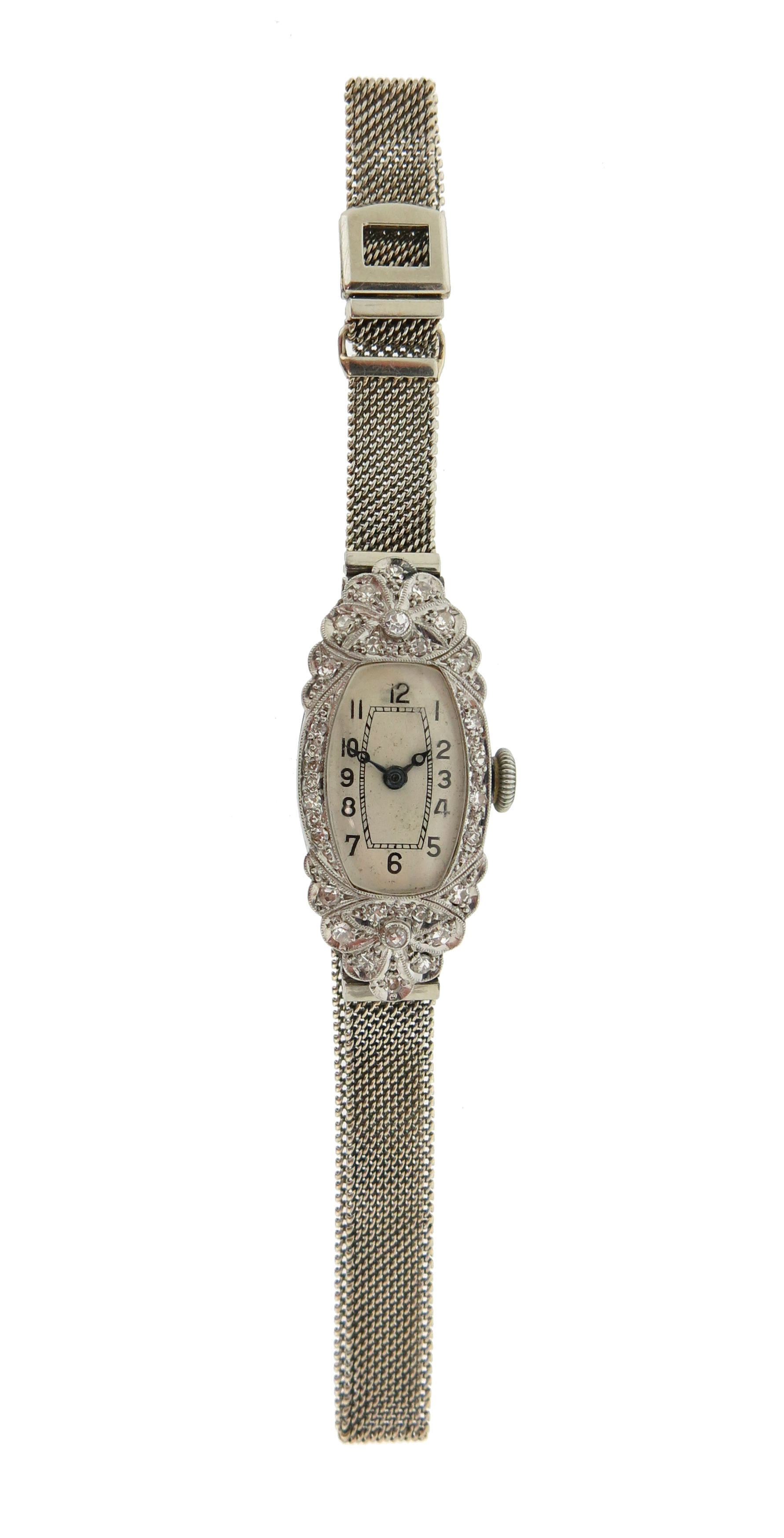 A lady's diamond-set Art Deco wristwatch, the plain white dial with Roman numerals with diamond- - Image 2 of 6