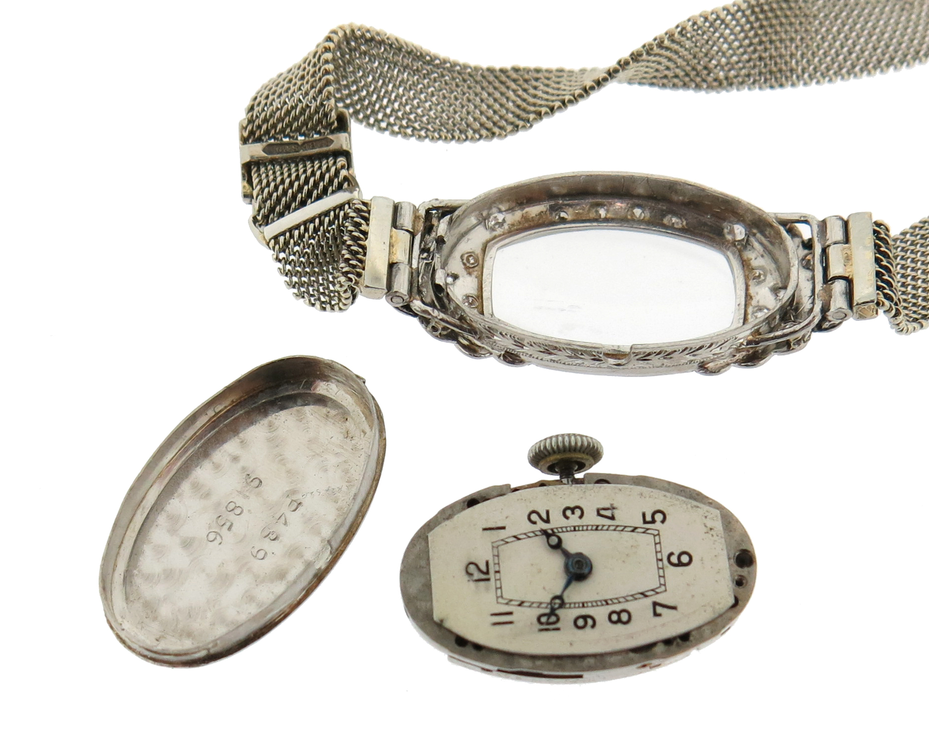 A lady's diamond-set Art Deco wristwatch, the plain white dial with Roman numerals with diamond- - Image 4 of 6