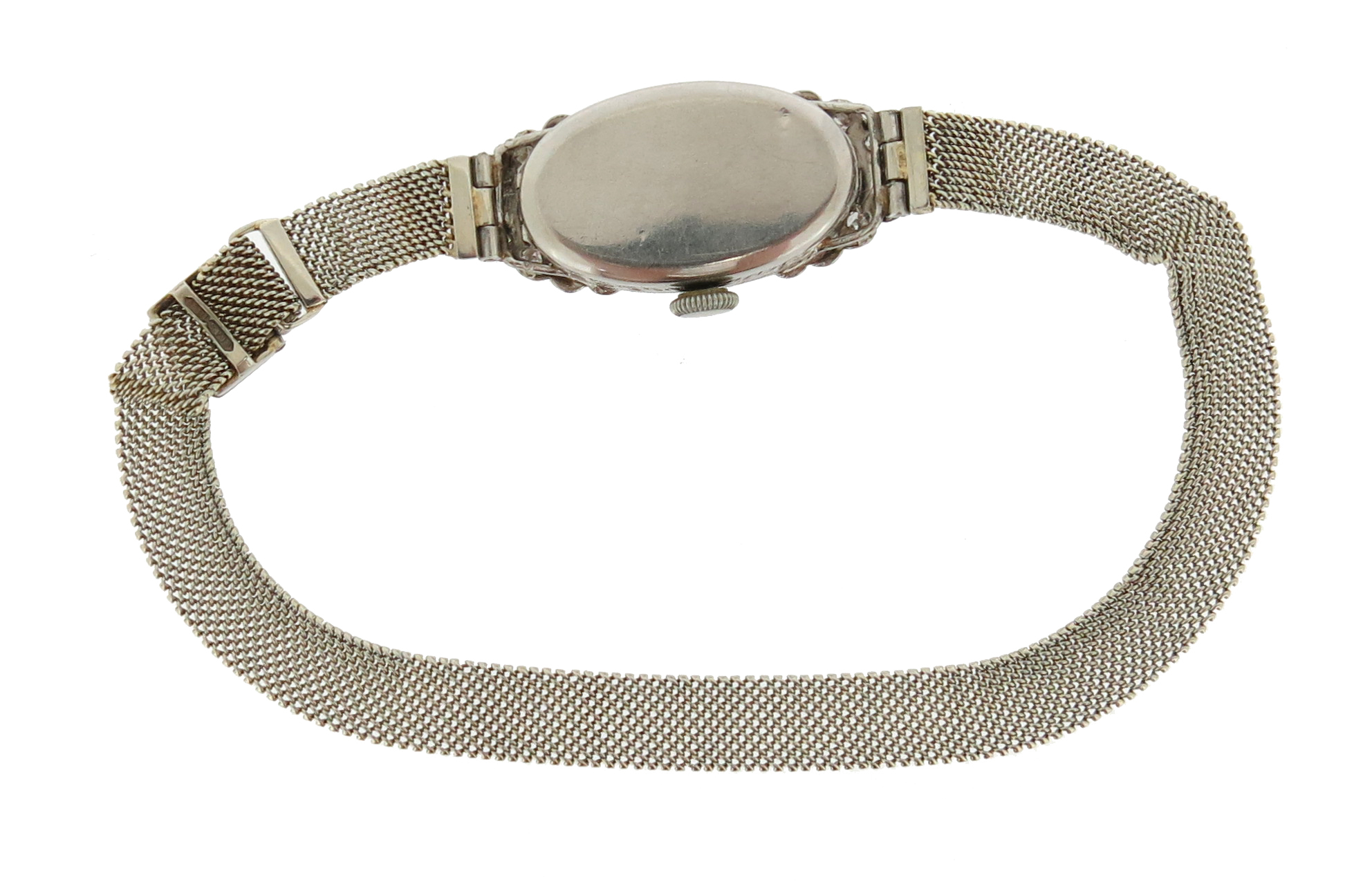 A lady's diamond-set Art Deco wristwatch, the plain white dial with Roman numerals with diamond- - Image 3 of 6