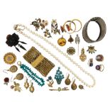 A large group of jewellery, including a Regency circular gold brooch centred with a gem-set floral