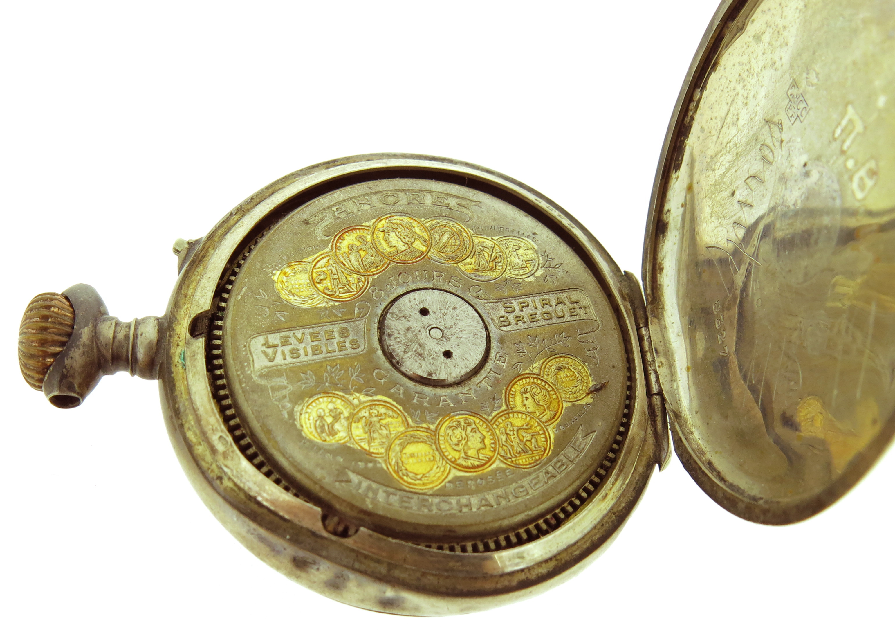 An early 20th century moss agate and gold fob watch, on platinum watch chain, with a lady's gold fob - Image 19 of 20