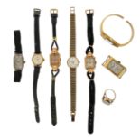 A collection of eight lady's wristwatches, including an Art Deco diamond-set platinum cocktail